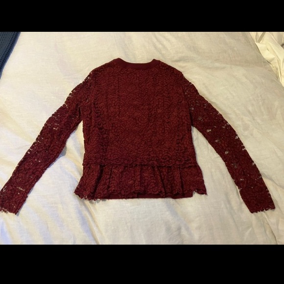 Tory Burch Maroon Merino Wool Lace Sweater, size small - Picture 3 of 7